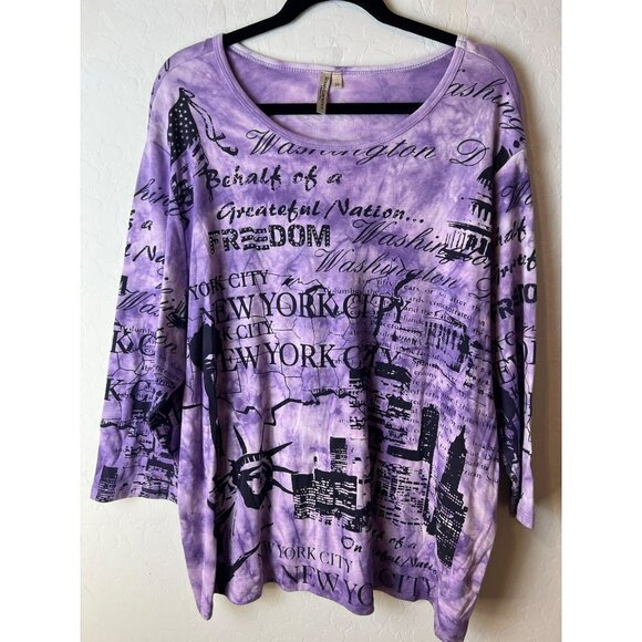 Susan Lawrence Purple & Black Tee Americana Freedom United States 3/4 Sleeve Tee - Picture 2 of 6